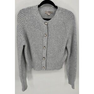 Forward Womens Gray Knit Button-Front Cardigan Sweater